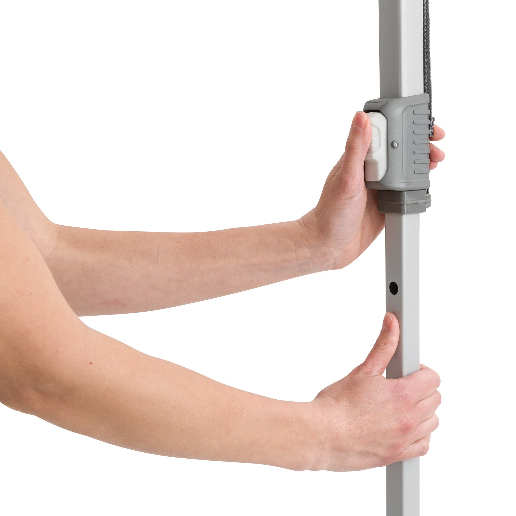  A large, orange and gray CORE 10' x 10' instant canopy, also known as a gazebo. The canopy has a pop-up design for quick and easy setup, and it provides shade and shelter for outdoor activities.