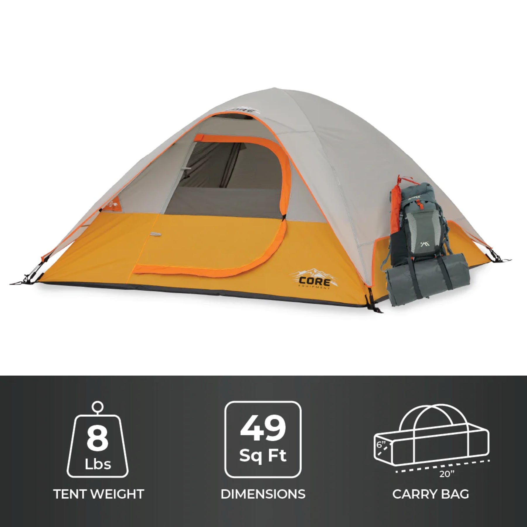 CORE 3 Person Dome Backpacking Tent 7' x 7'