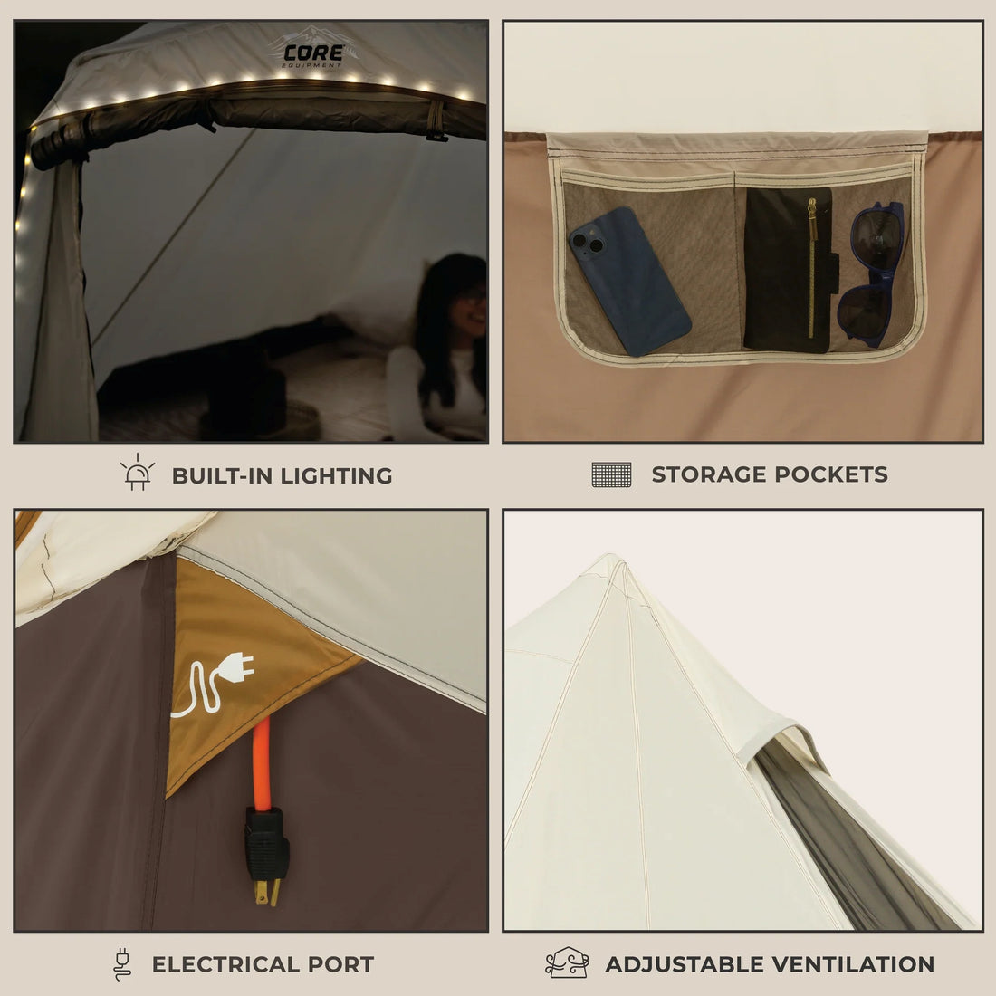 CORE 6 Person Lighted Bell Tent 13' x 12'