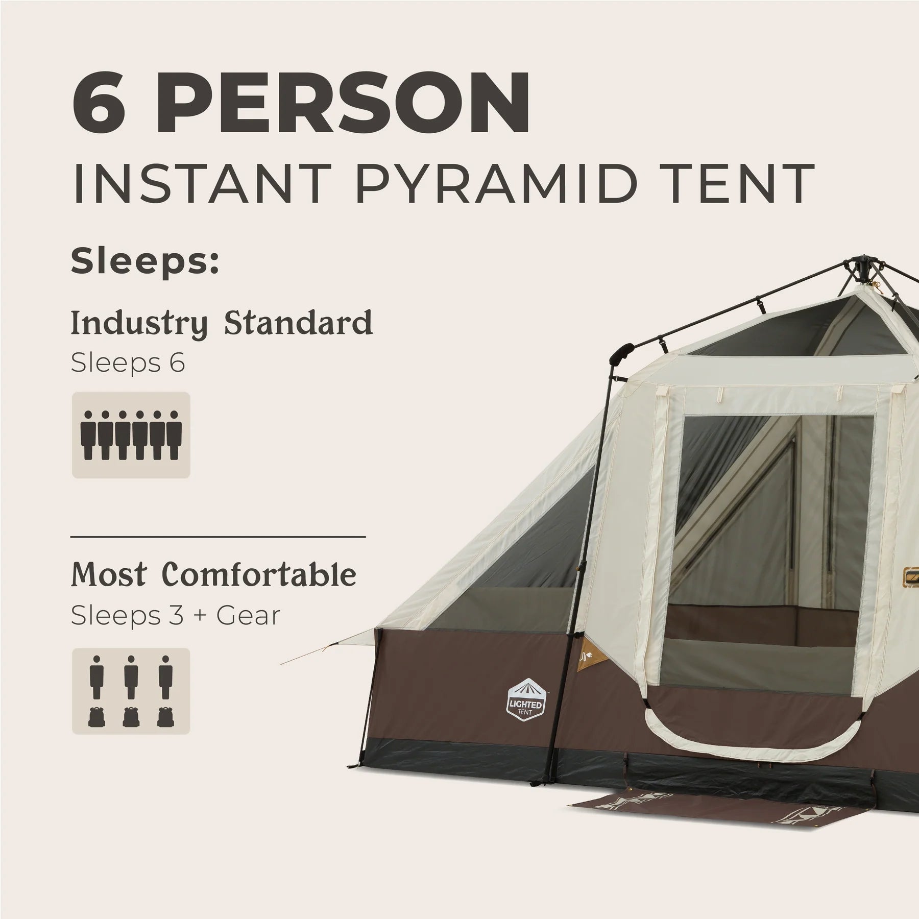 CORE 6 Person Lighted Instant Pyramid Tent 12' x 7'