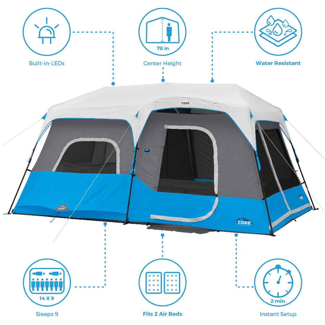 CORE 9 Person Lighted Instant Cabin Tent 14’ x 9’