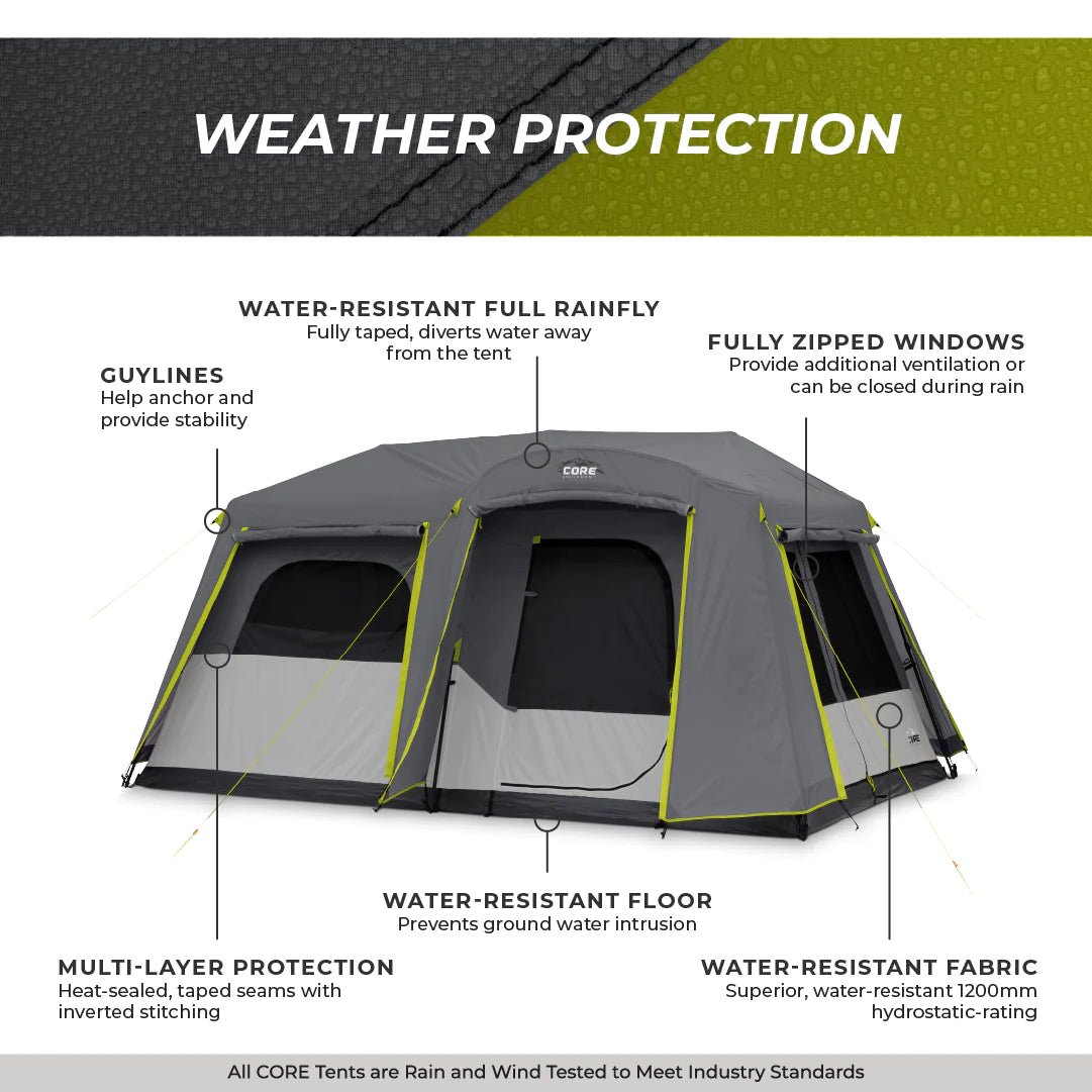 CORE 9 Person Instant Cabin Tent with Full Rainfly 14' x 9'