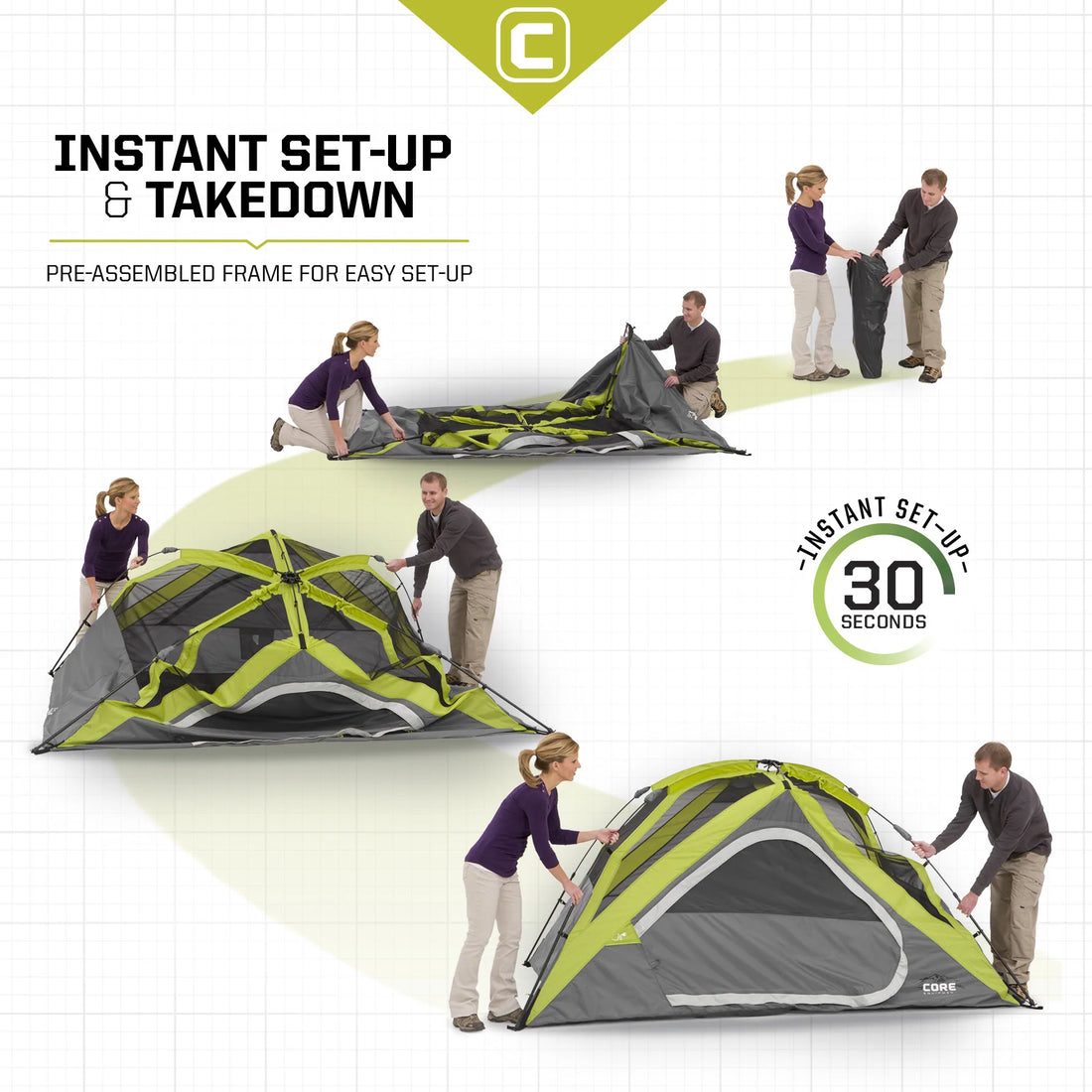 CORE 3 Person Instant Dome Tent 7' x 7'