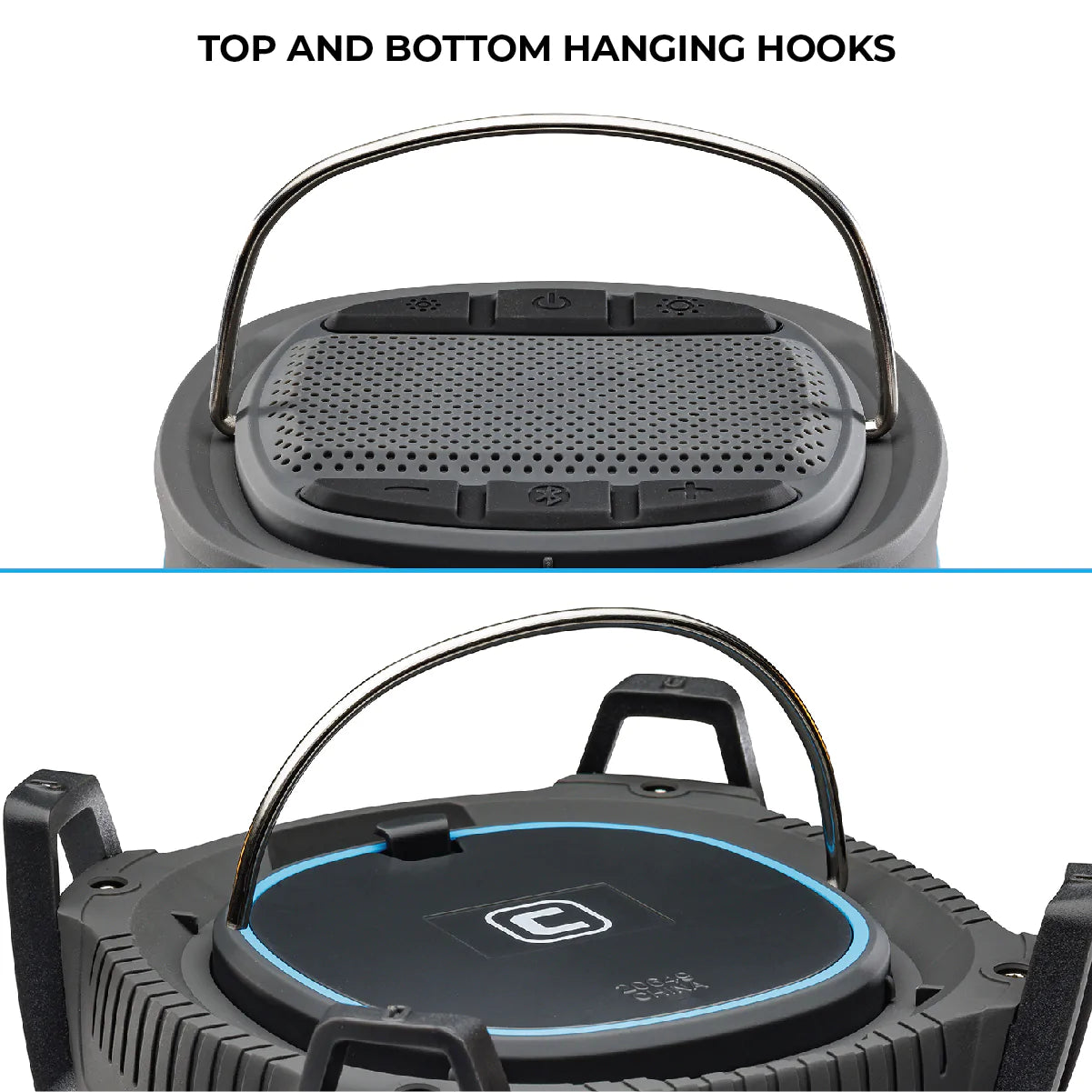 A portable, rechargeable CORE lantern with 1250 lumens of brightness and a built-in Bluetooth speaker. The lantern features multiple lighting modes, including high, low, and strobe, and it can be used as a hands-free speaker for playing music.