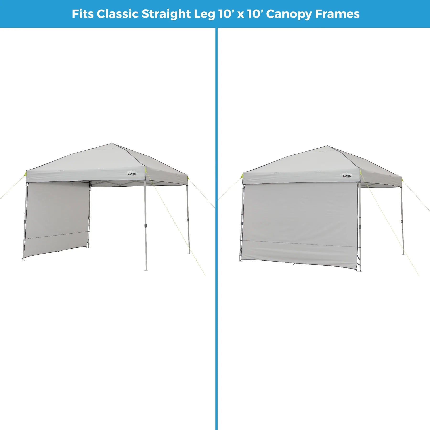 A gray sun wall accessory designed to fit the CORE 10' x 10' instant canopy. The sun wall provides additional shade and privacy to the canopy, making it ideal for outdoor events and gatherings.