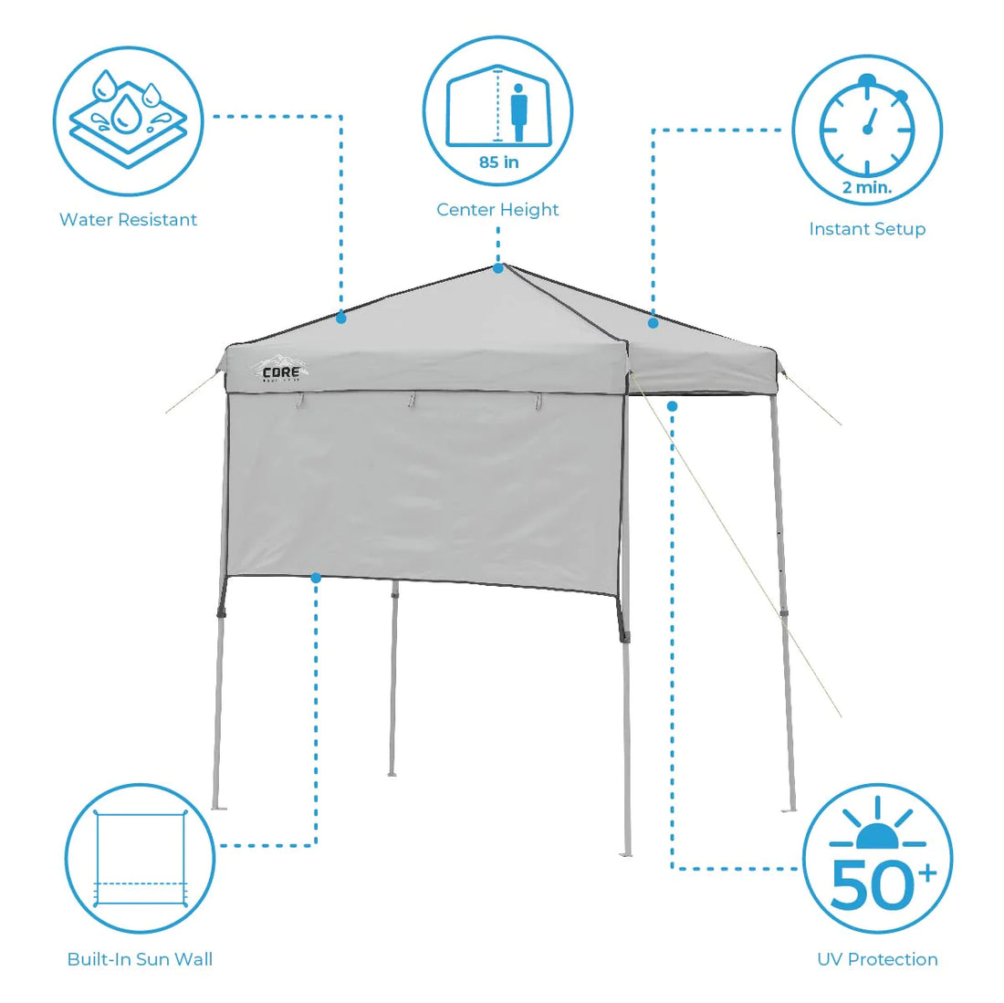 CORE 6’ x 4’ Instant Canopy (Gazebo) with Half Sun Wall