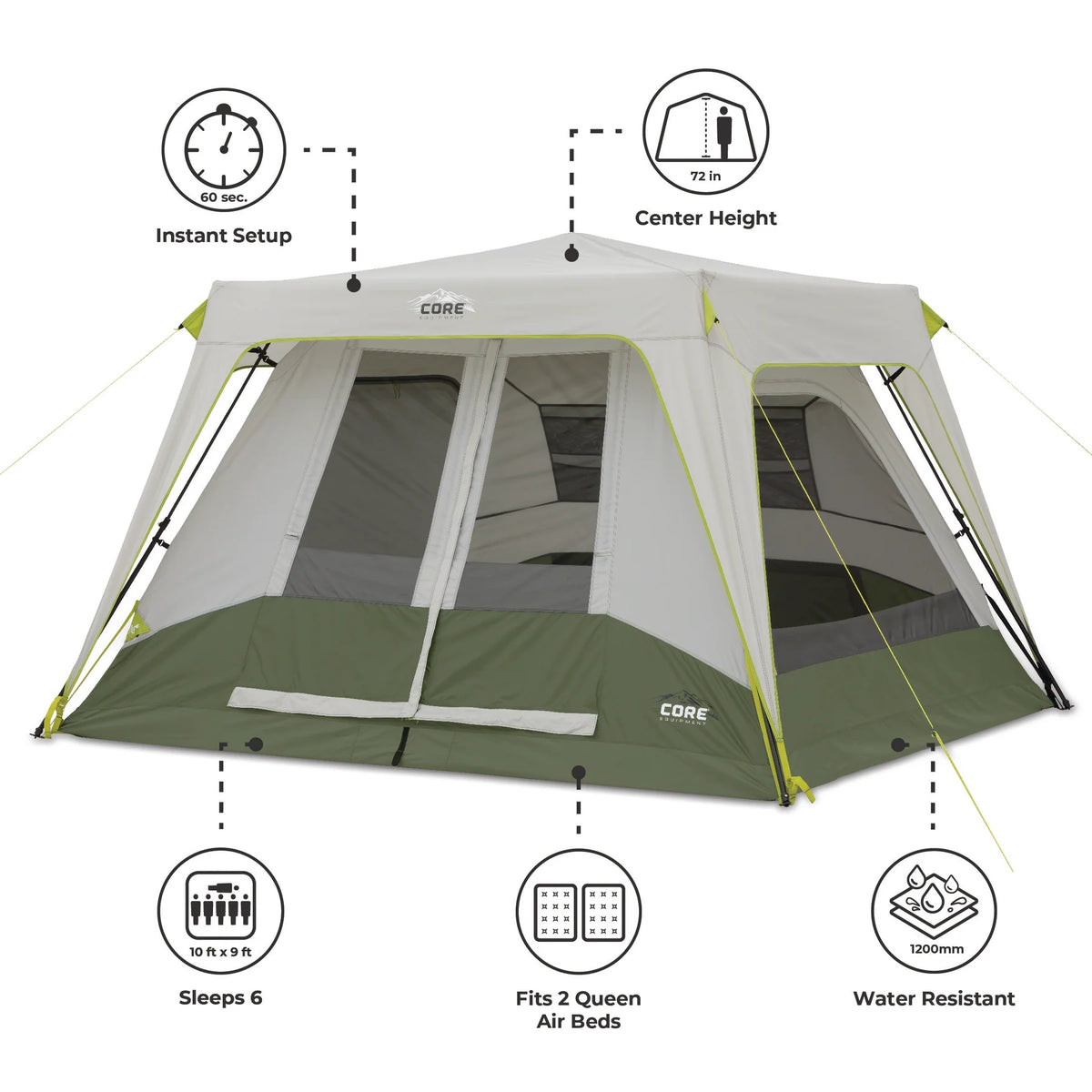 core tent 6 person CORE 6 Person Instant Cabin Performance Tent 10' x 9' – outdoorlife.ae