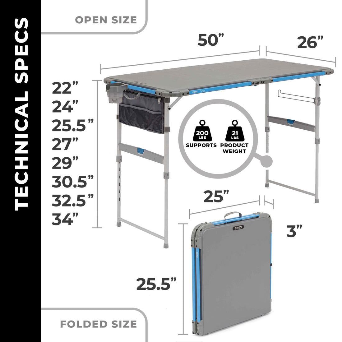 CORE 4 Foot Outdoor Table with FlexRail