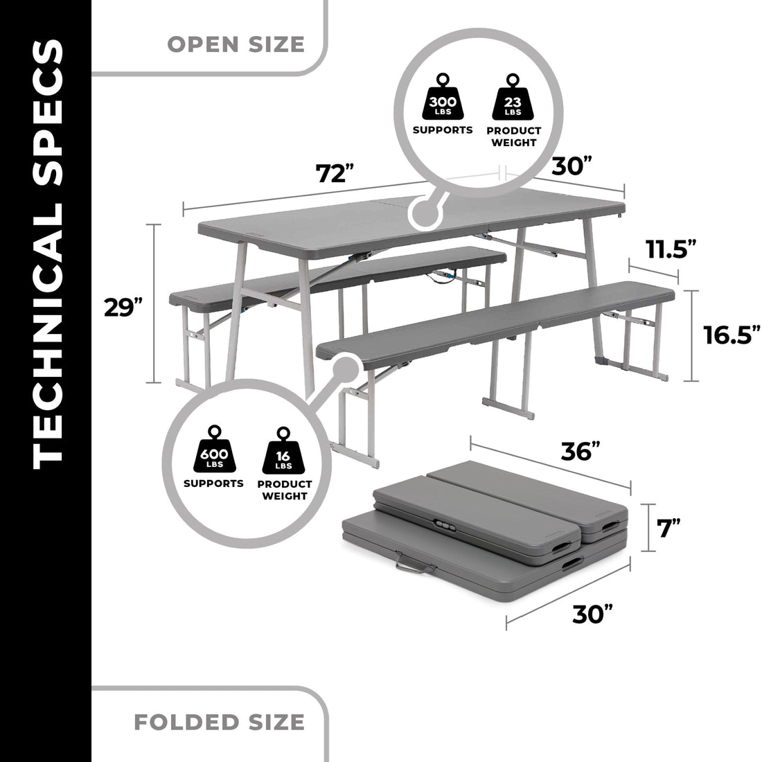 CORE 6 Foot Picnic Table 3-in-1 Combo