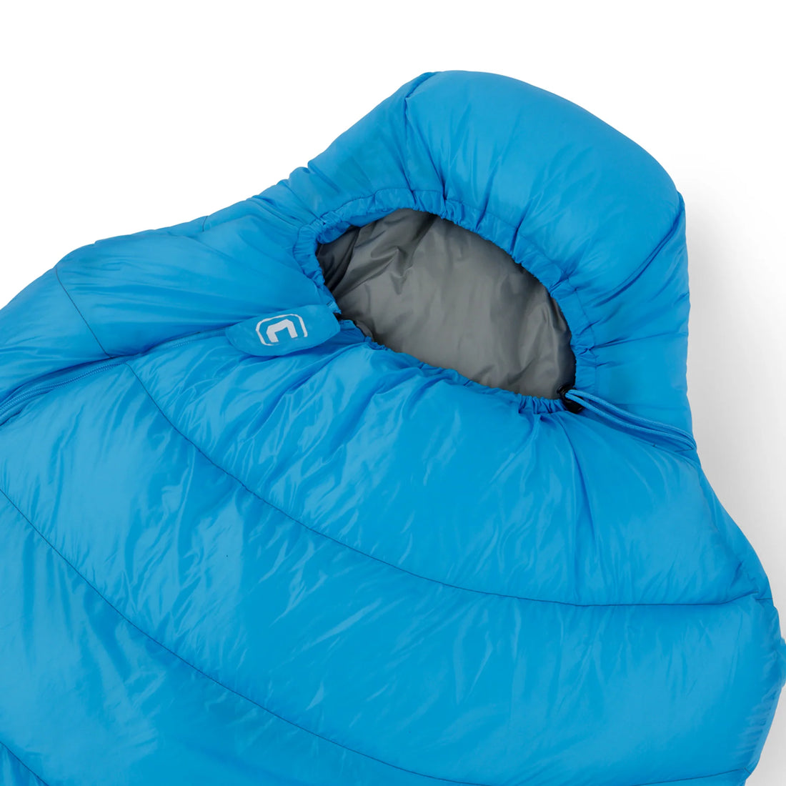 A blue and gray CORE 10-degree mummy sleeping bag. The sleeping bag is designed for cold weather camping and features a mummy shape for warmth and insulation.