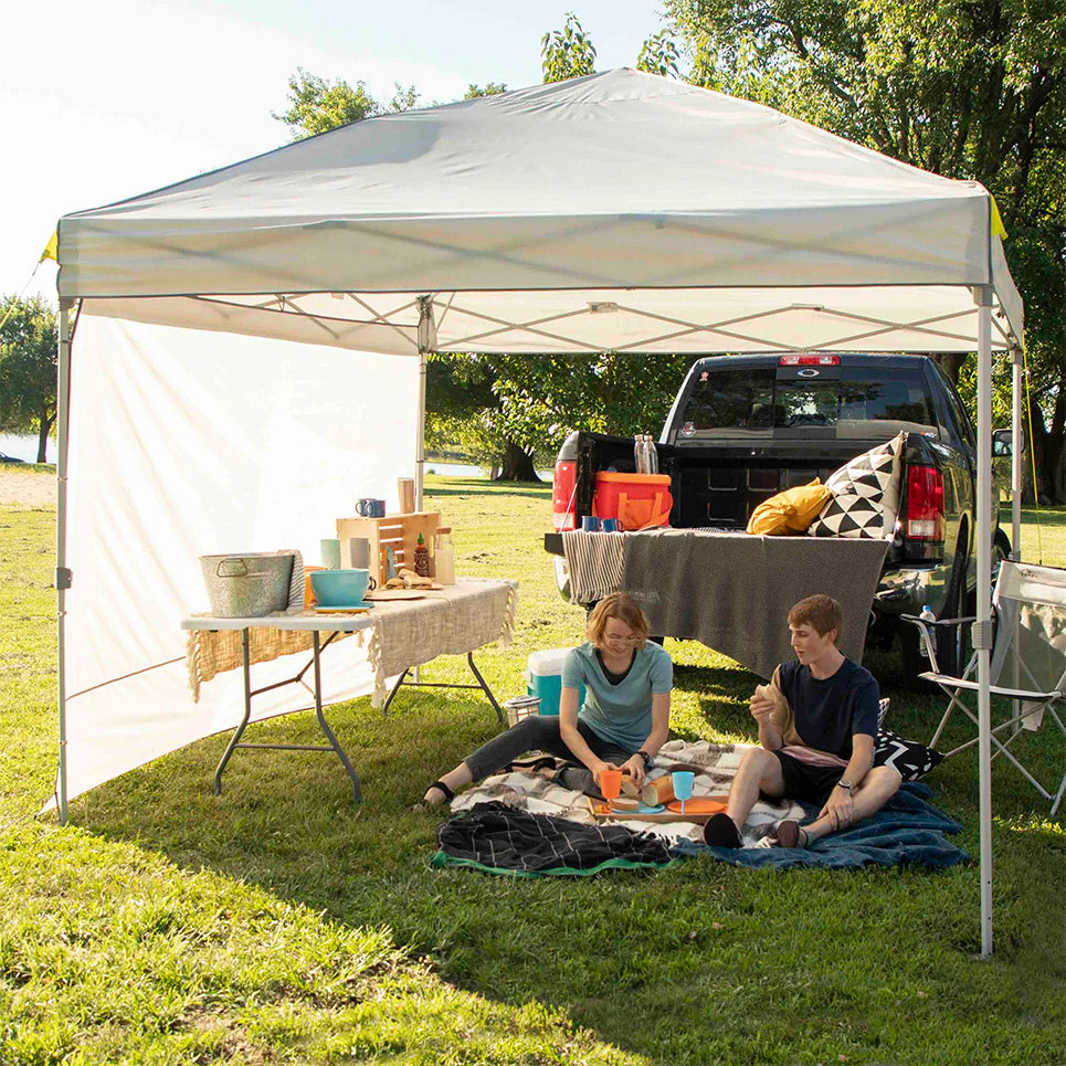 A gray sun wall accessory designed to fit the CORE 10' x 10' instant canopy. The sun wall provides additional shade and privacy to the canopy, making it ideal for outdoor events and gatherings.