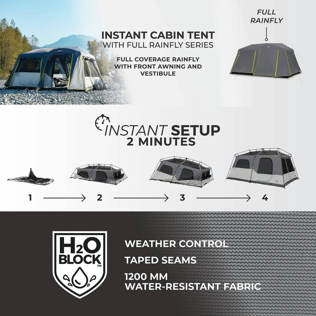 CORE 9 Person Instant Cabin Tent with Full Rainfly 14' x 9'