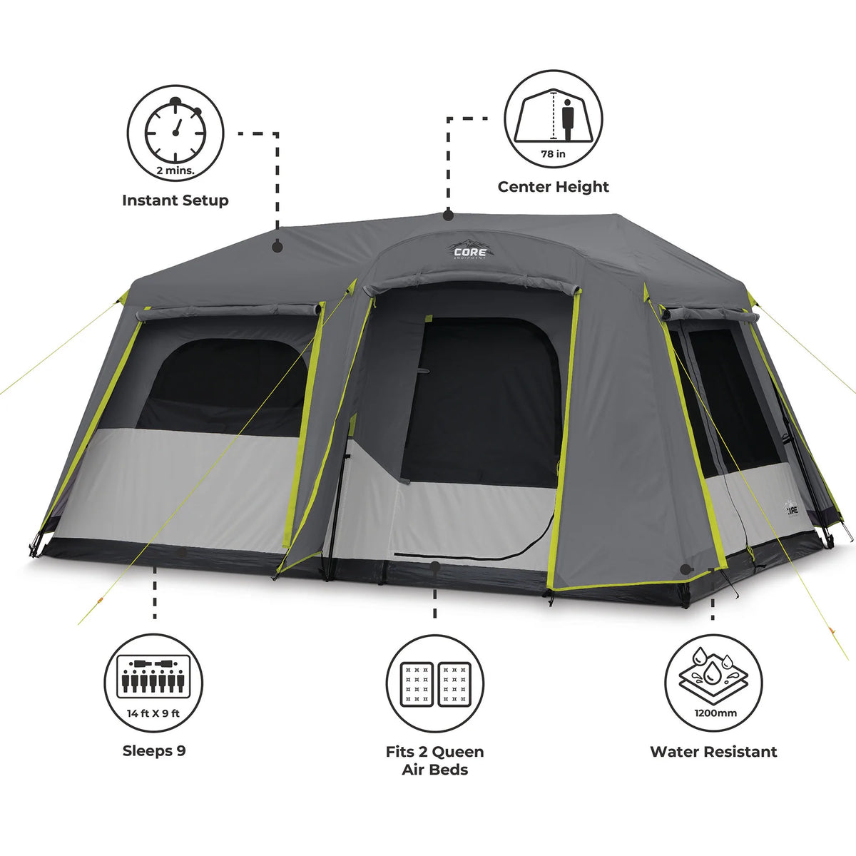 CORE Person Instant Cabin Tent with Full Rainfly 14' x